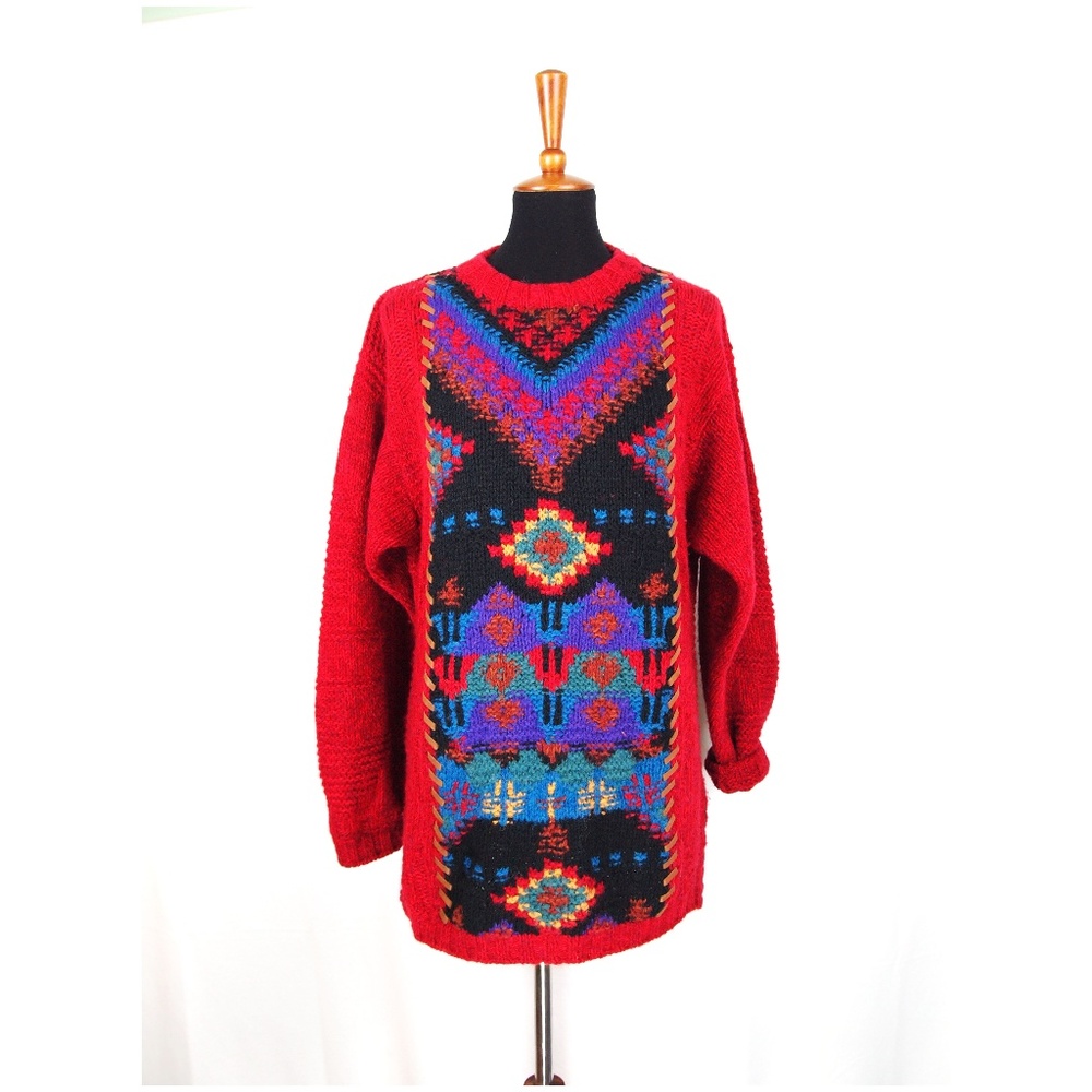 90's Woolrich  Red Tunic Sweater Red South Western